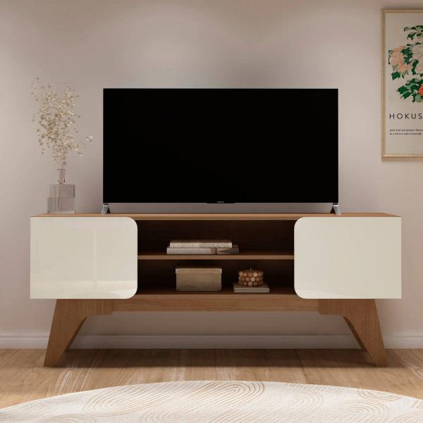 Rack para TV cinamomo e off white com pronta entrega em Curitiba | Moveirama